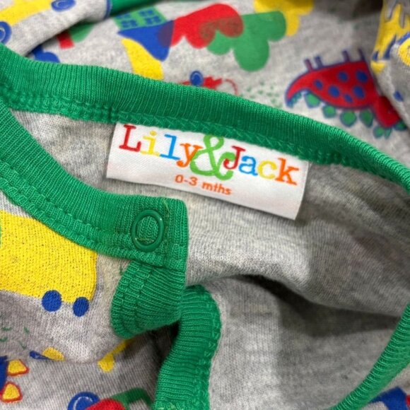 Lily & Jack Baby Romper 0-3 Months Gray Dinosaurs & Trucks Print - Picture 3 of 4